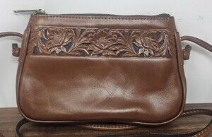NWOT Patricia Nash Bacoli Cavo Border Tooled Leather Crossbody Tan brown